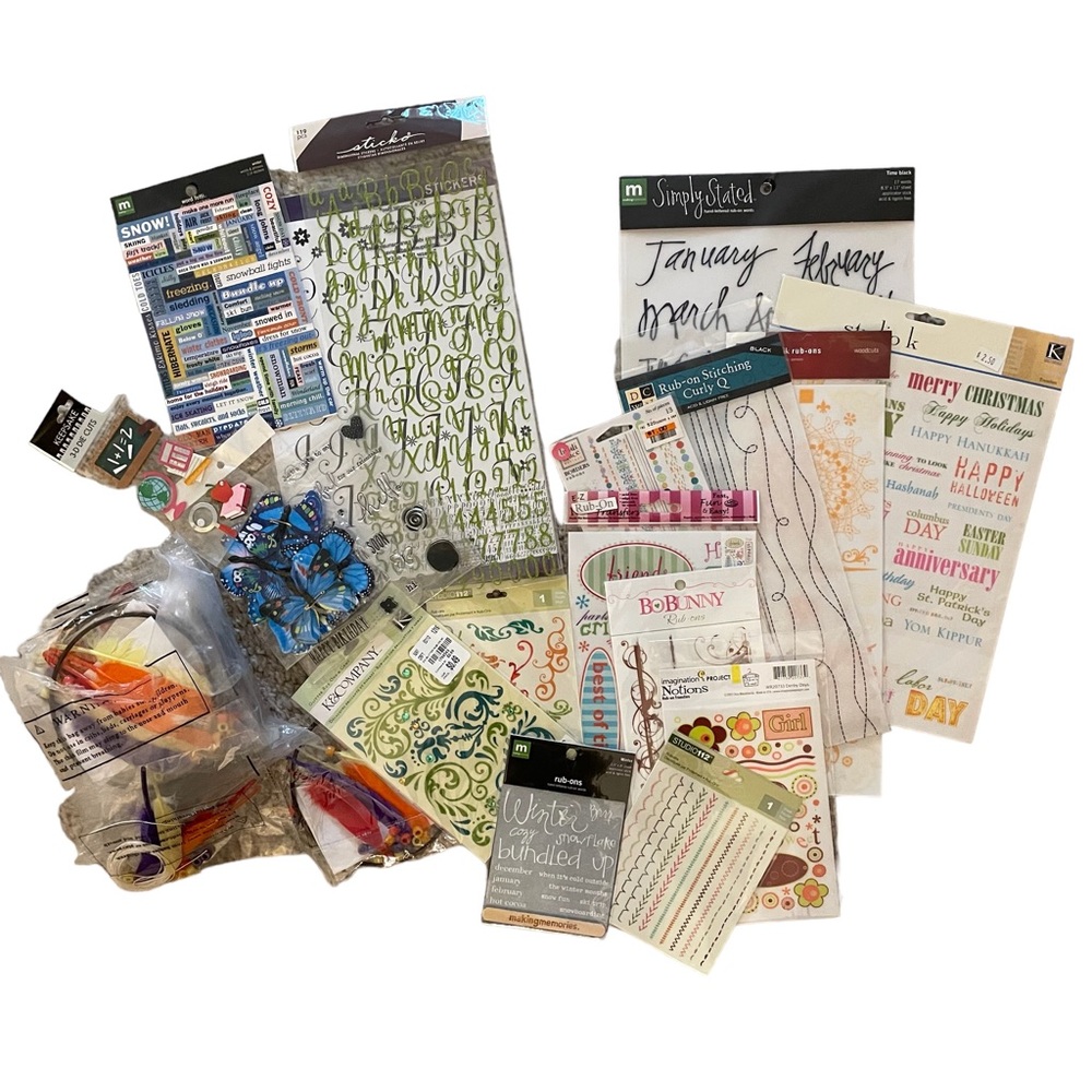 19 Item Craft Lot Transfers Stickers Pins Dream Catcher Kits Teacher Scrapbook